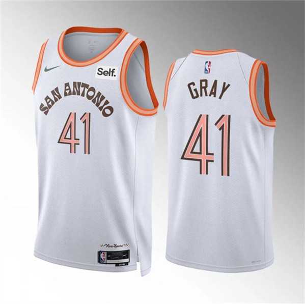 Mens San Antonio Spurs #41 Raiquan Gray White 2023-24 City Edition Stitched Basketball Jersey Dzhi